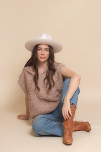 POL oversized looped knit hooded sweater vest, in mauve.