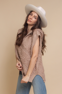 POL oversized looped knit hooded sweater vest, in mauve.