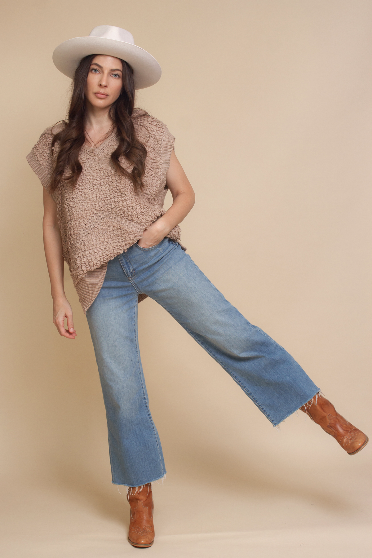 POL oversized looped knit hooded sweater vest, in mauve.