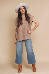 POL oversized looped knit hooded sweater vest, in mauve.