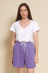 Papermoon casual sweat shorts with pockets, in deep lavender.