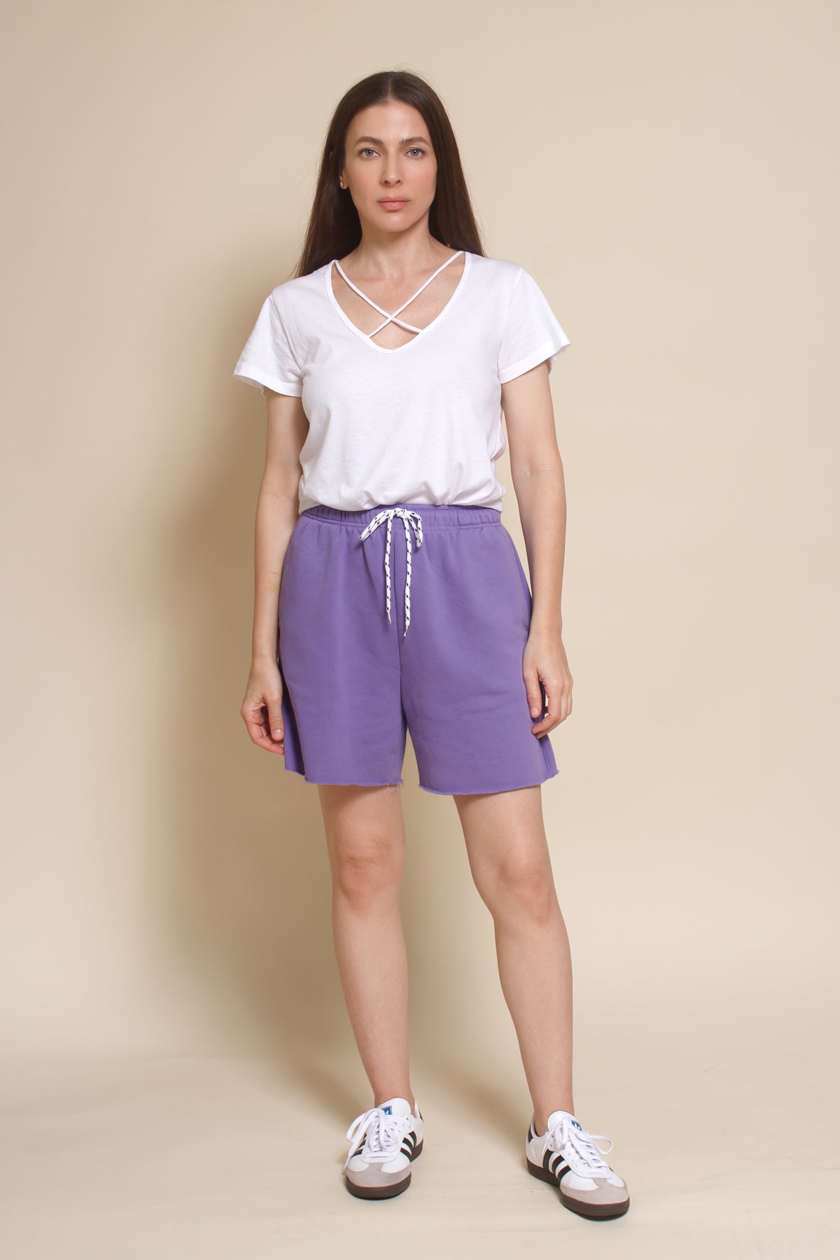 Papermoon casual sweat shorts with pockets, in deep lavender.