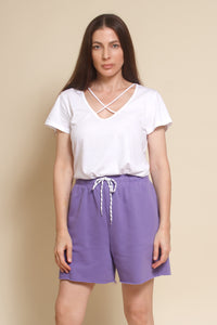 Papermoon casual sweat shorts with pockets, in deep lavender.