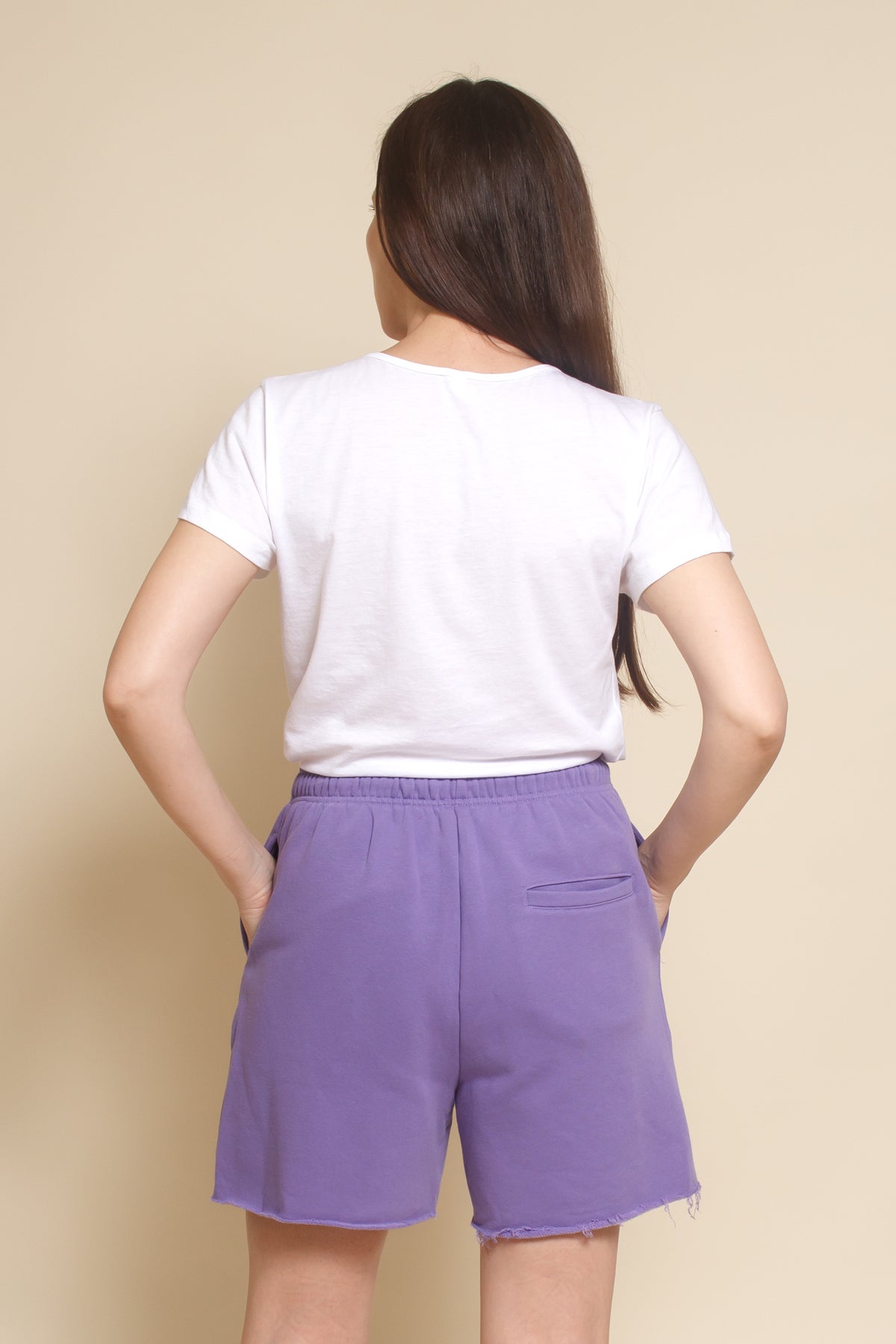 Papermoon casual sweat shorts with pockets, in deep lavender.