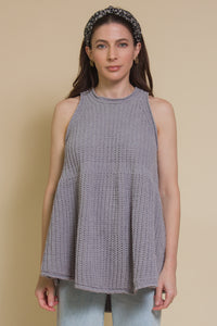 Babydoll sleeveless sweater with back zipper, in grey.