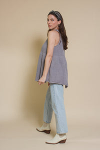 Babydoll sleeveless sweater with back zipper, in grey.