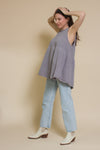 Babydoll sleeveless sweater with back zipper, in grey.