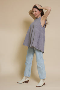 Babydoll sleeveless sweater with back zipper, in grey.