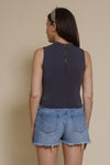 POL mock neck tank top, in blue.