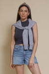 POL mock neck tank top, in blue.