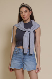 POL mock neck tank top, in blue.
