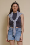 POL mock neck tank top, in blue.
