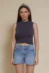 POL mock neck tank top, in blue.