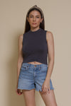 POL mock neck tank top, in blue.