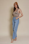 Pol exposed zipper tank top, in beige.