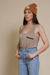 Pol exposed zipper tank top, in beige.