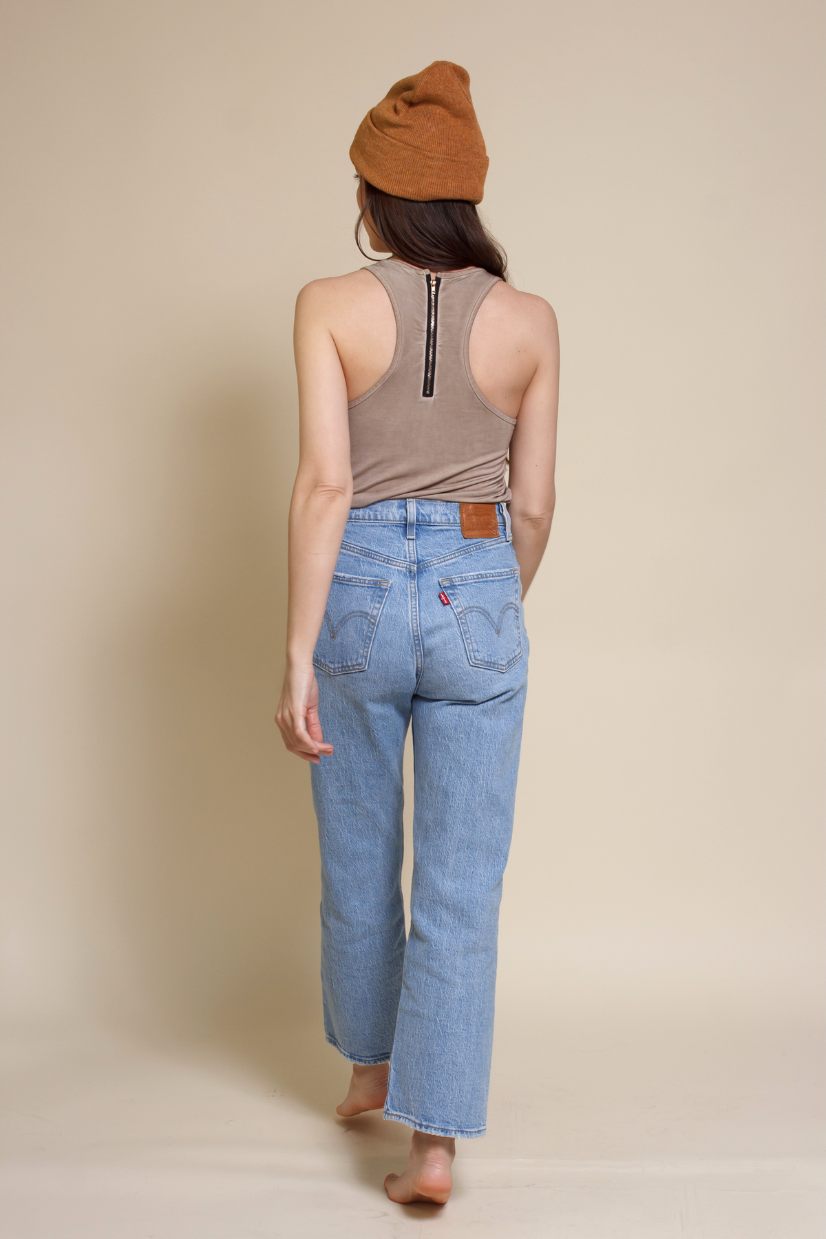 POL zipper pocket tank top, in beige.