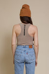 Pol exposed zipper tank top, in beige.