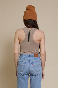 Pol exposed zipper tank top, in beige.
