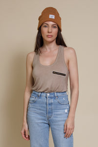 Pol exposed zipper tank top, in beige.
