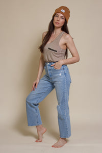 Pol exposed zipper tank top, in beige.