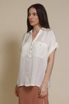 Promesa silk henley blouse, in cream.