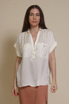 Promesa silk henley blouse, in cream.