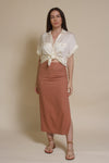 Promesa silk henley blouse, in cream.