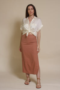 Promesa silk henley blouse, in cream.