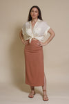 Promesa silk henley blouse, in cream.