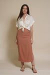 Promesa silk henley blouse, in cream.
