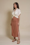 Promesa silk henley blouse, in cream.