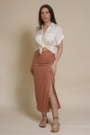 Promesa silk henley blouse, in cream.