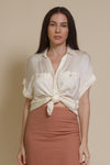 Promesa silk henley blouse, in cream.