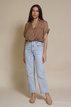 Promesa silk henley blouse, in taupe.