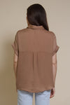 Promesa silk henley blouse, in taupe.