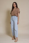 Promesa silk henley blouse, in taupe.
