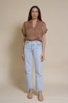 Promesa silk henley blouse, in taupe.