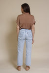Promesa silk henley blouse, in taupe.