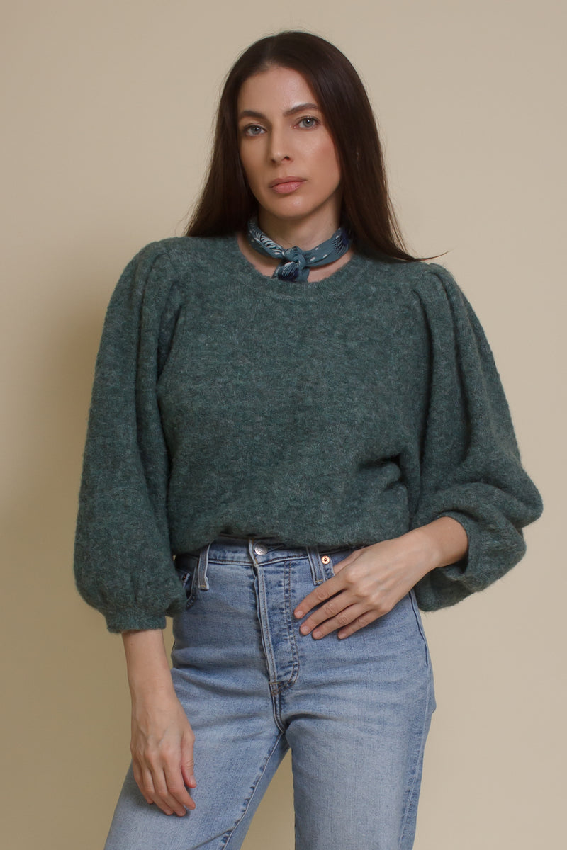 Lush Brand puff sleeve sweater, in pine.