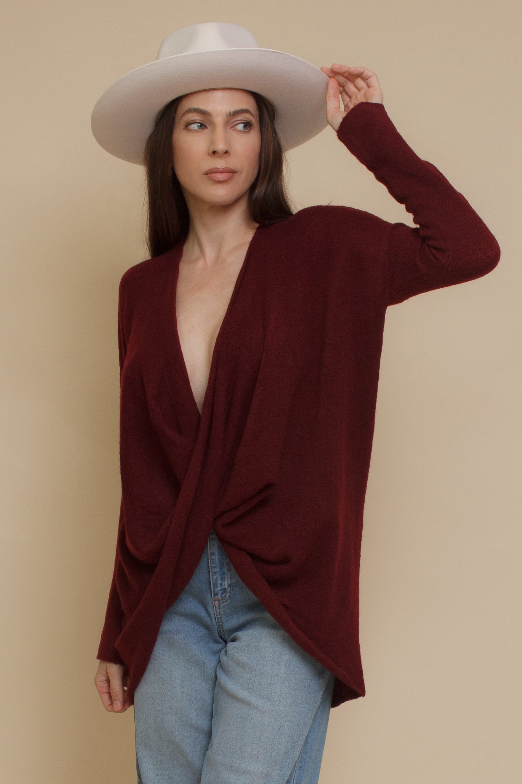 Burgundy 2024 wrap sweater