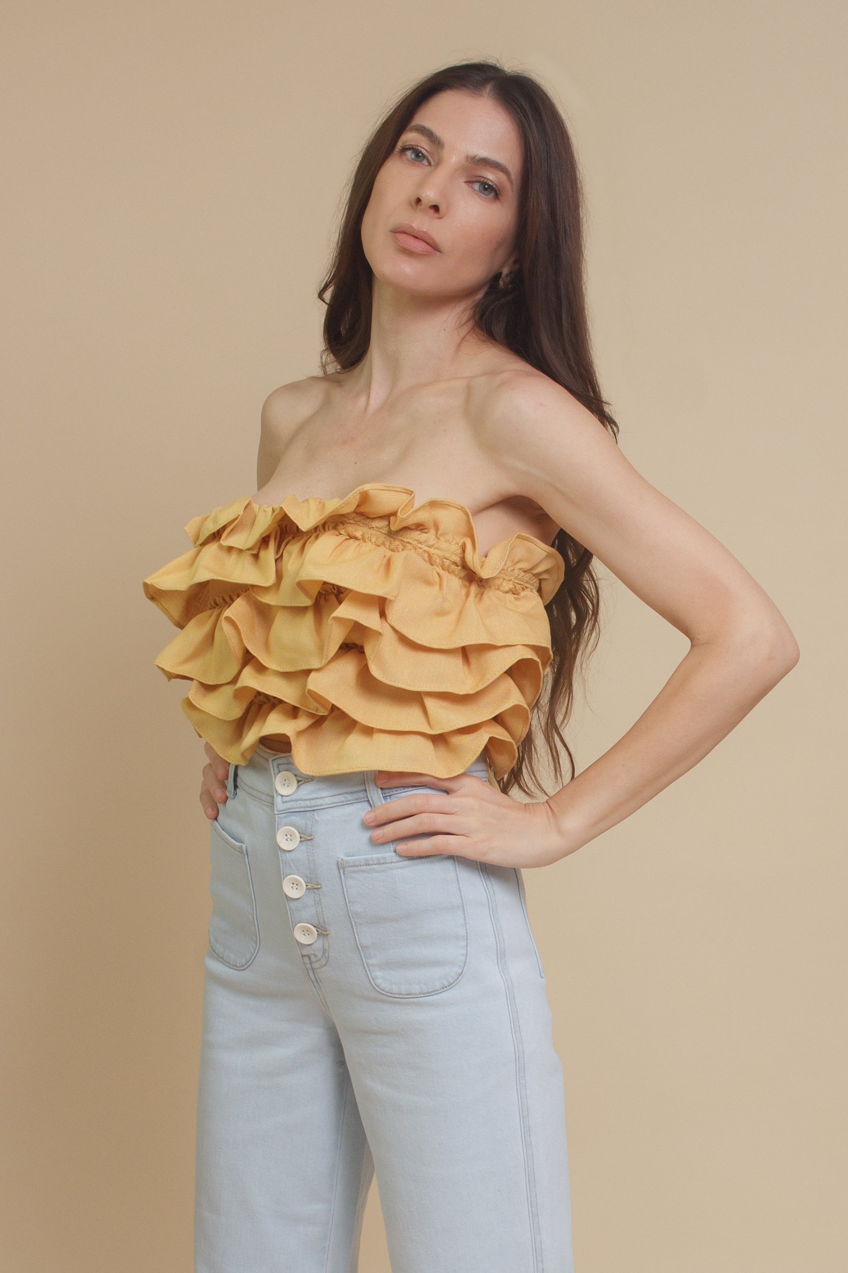 Mable Lace Up Ruffle Corset Top – Franklin Sunset