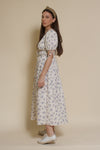 Storia short sleeve smocked midi dress, in blue floral.
