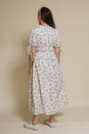 Storia short sleeve smocked midi dress, in blue floral.