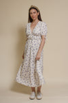 Storia short sleeve smocked midi dress, in blue floral.