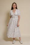 Storia short sleeve smocked midi dress, in blue floral.