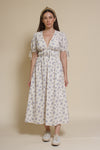 Storia short sleeve smocked midi dress, in blue floral.