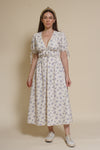 Storia short sleeve smocked midi dress, in blue floral.