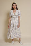 Storia short sleeve smocked midi dress, in blue floral.