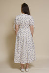 Storia short sleeve smocked midi dress, in blue floral.